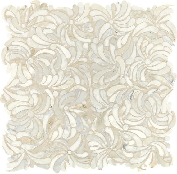 12x11 Lavaliere Petal Floral Scroll Vine Mosaic Mixed-Color Honed Natural Marble Tile