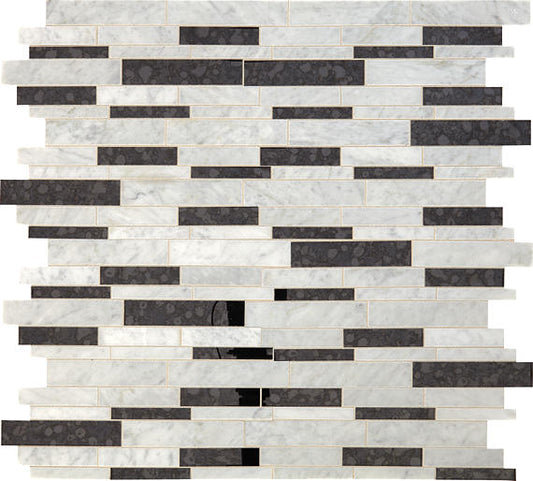 11x13 Lavaliere Random Pattern Linear Mosaic Mixed-Color Polished Natural Marble Tile