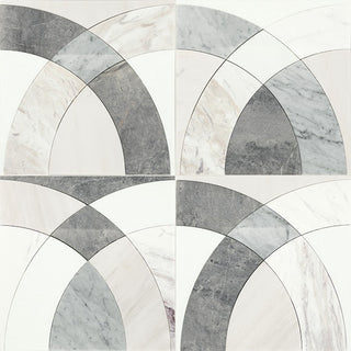 12x12 Eclessia Marble Ellipse Oval Arches Mosaic Mixed-Color Polished Smooth Marble Tile