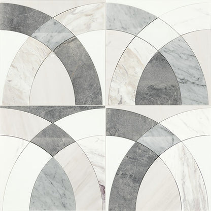 12x12 Eclessia Marble Ellipse Oval Arches Mosaic Mixed-Color Polished Smooth Marble Tile