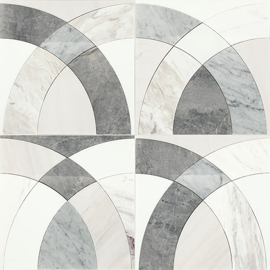 12x12 Eclessia Marble Ellipse Oval Arches Mosaic Mixed-Color Polished Smooth Marble Tile