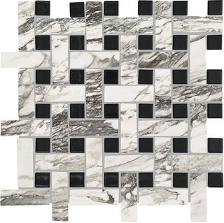13x13 Divinium Basketweave Mosaic Marble-Look Matte Smooth Porcelain Tile