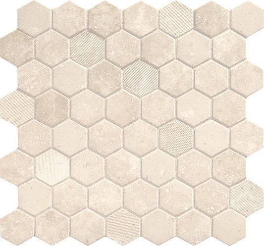 12x12 Vintage Hex Hexagon Mosaic Stone-Look Matte Textured Glass Tile