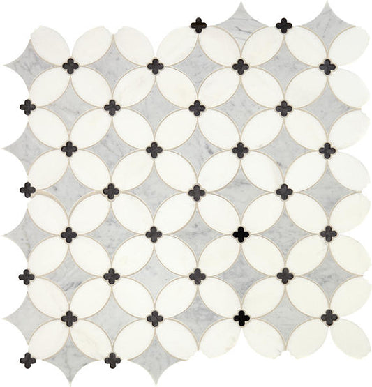 14x14 Lavaliere Petal Floral Mosaic Mixed-Color Polished Natural Marble Tile