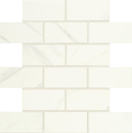 12x12 Florentine Subway Pattern Mosaic Marble-Look Matte Smooth Porcelain Tile