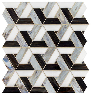 13x15 Vivify Trapezoid Mosaic Mixed-Color Glossy Smooth Glass Tile