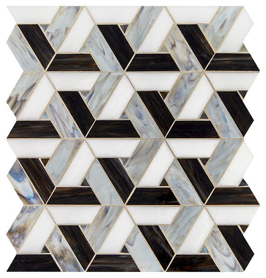 13x15 Vivify Trapezoid Mosaic Mixed-Color Glossy Smooth Glass Tile