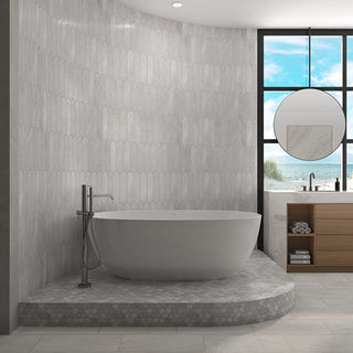 Frost Gray - 12x13 Eclessia Marble Scallop Fan Shell Mosaic Natural-Look Polished Smooth Marble Tile