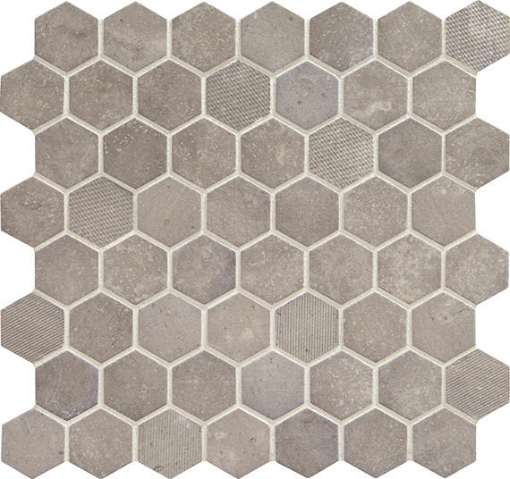 12x12 Vintage Hex Hexagon Mosaic Stone-Look Matte Textured Glass Tile