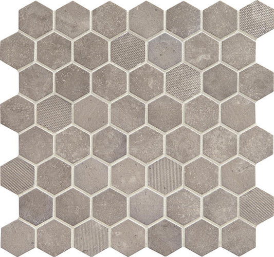 12x12 Vintage Hex Hexagon Mosaic Stone-Look Matte Textured Glass Tile