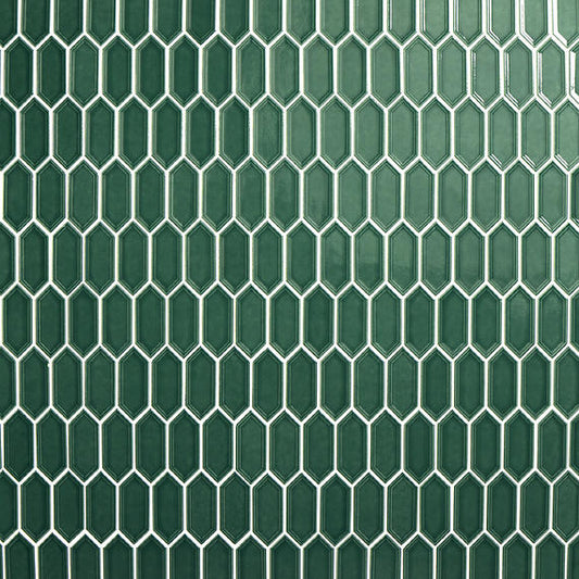 12x11 Luminique Picket Framed Mosaic Solid-Color Glossy Embossed Ceramic Tile