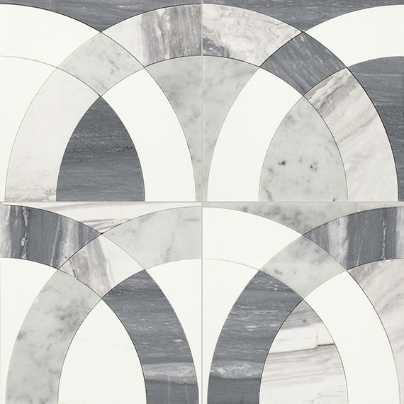 12x12 Eclessia Marble Ellipse Oval Arches Mosaic Mixed-Color Polished Smooth Marble Tile