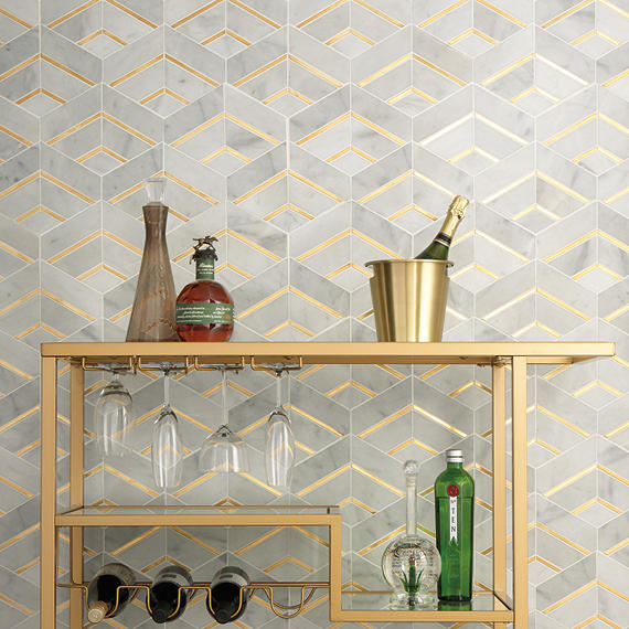 12x14 Lavaliere Diamond Hexagon Chevron Lattice Mosaic Mixed-Color Honed Natural Marble Tile