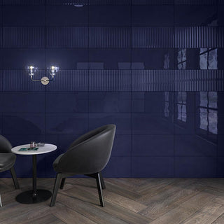 Navy Blue - 12x24 Luminique Natural Solid-Color Glossy 3D-Geometric Fluted Ceramic Tile