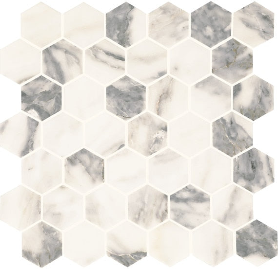 12x13 Eclessia Marble Hexagon Mosaic Natural-Look Honed Smooth Marble Tile