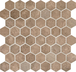 12x12 Vintage Hex Hexagon Mosaic Stone-Look Matte Textured Glass Tile