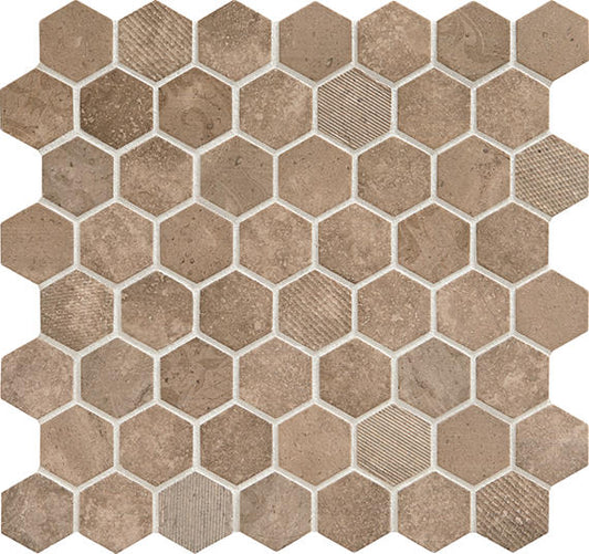 12x12 Vintage Hex Hexagon Mosaic Stone-Look Matte Textured Glass Tile