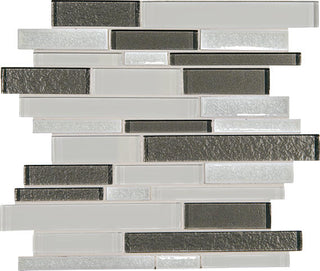 Charcoal White - 12x14 Crystal Shores Random Pattern Linear Mosaic Mixed-Color Glossy Smooth Glass Tile