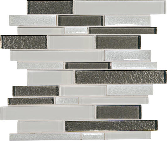 12x14 Crystal Shores Random Pattern Linear Mosaic Mixed-Color Glossy Smooth Glass Tile