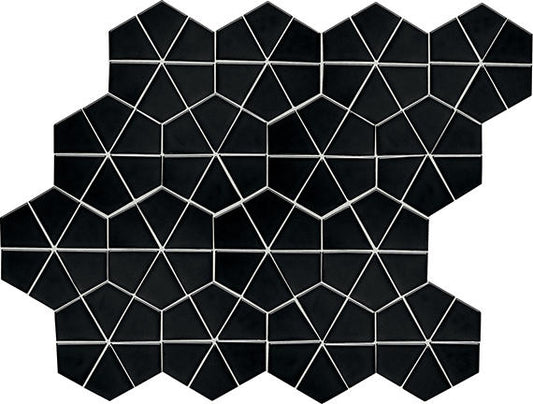 6x6 Stagecraft Multi-Polygon Intricate Geometry  Mosaic Solid-Color Glossy Smooth Ceramic Tile Jet Black