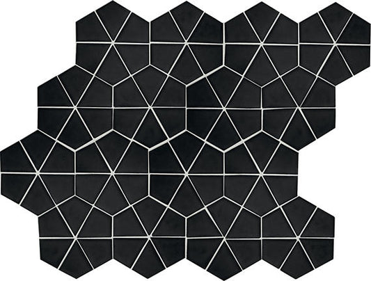6x6 Stagecraft Multi-Polygon Intricate Geometry  Mosaic Solid-Color Matte Smooth Ceramic Tile solid black
