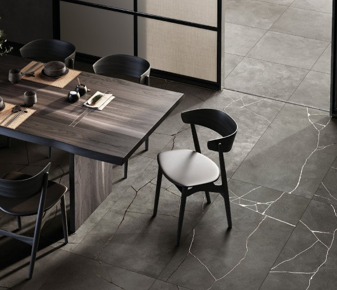 24x48 Kintsugi  Patterned Solid-Color Matte Smooth Porcelain Tile Coal Gold