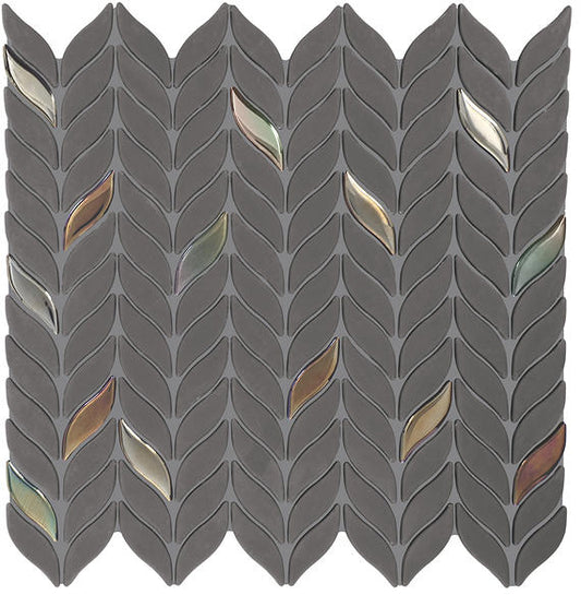 2 Stagecraft Hexagon Petal Floral  Mosaic Solid-Color Matte Smooth Glass Tile Charcoal Gray