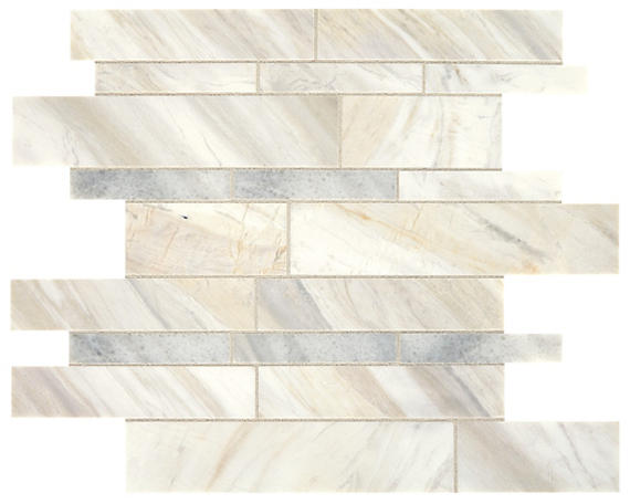 12x12 Sublimity Random Pattern Linear Mosaic Marble-Look Honed Natural Marble Tile Ivory Gray