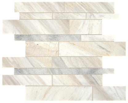 12x12 Sublimity Random Pattern Linear Mosaic Marble-Look Honed Natural Marble Tile Ivory Gray