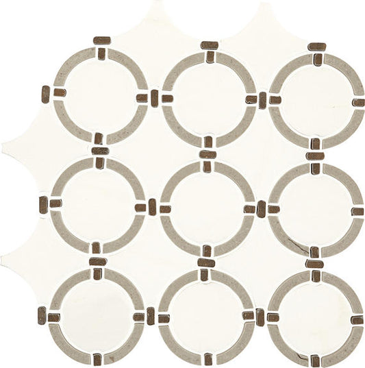 14x12 Raine Circle Linear-Circular Mosaic Mixed-Color Honed Smooth Marble Tile