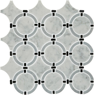 14x12 Raine Circle Linear-Circular Mosaic Mixed-Color Honed Smooth Marble Tile