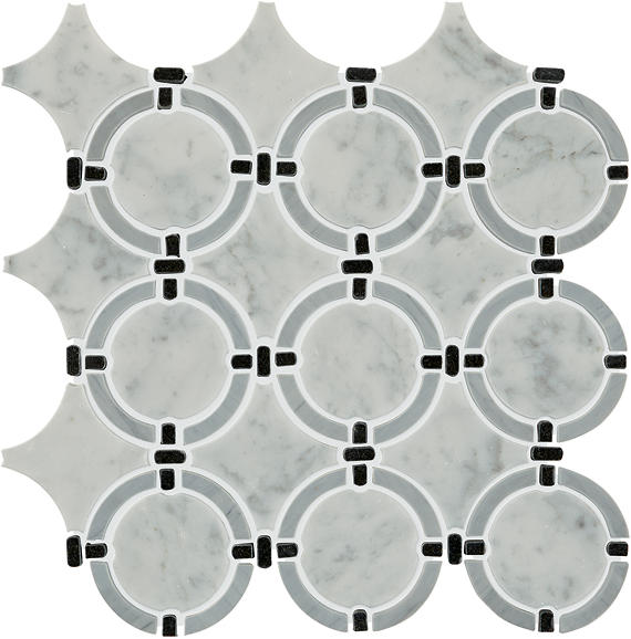 14x12 Raine Circle Linear-Circular  Mosaic Mixed-Color Honed Smooth Marble Tile Gray Marble