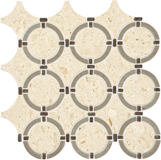 14x12 Raine Circle Linear-Circular Mosaic Mixed-Color Honed Smooth Marble Tile