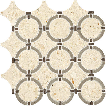 14x12 Raine Circle Linear-Circular  Mosaic Mixed-Color Honed Smooth Marble Tile Cream Beige