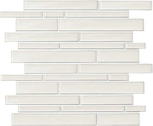 11x13 Amity Linear  Mosaic Solid-Color Glossy Smooth Glass Tile Glass White