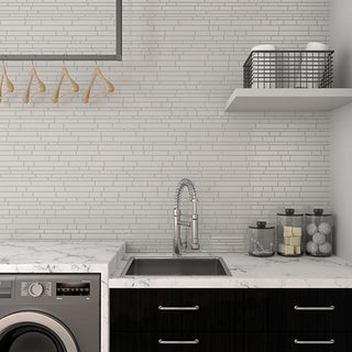 Glass White - 11x13 Amity Linear Mosaic Solid-Color Glossy Smooth Glass Tile