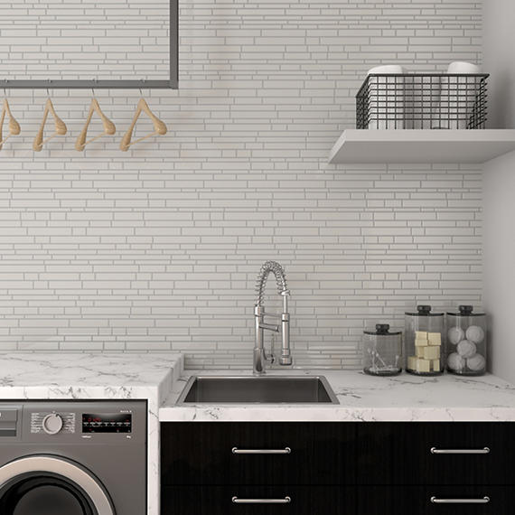 11x13 Amity Linear  Mosaic Solid-Color Glossy Smooth Glass Tile Glass White