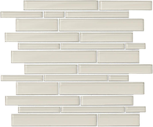 11x13 Amity Linear  Mosaic Solid-Color Glossy Smooth Glass Tile Taupe Glass