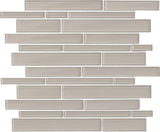 11x13 Amity Linear  Mosaic Solid-Color Glossy Smooth Glass Tile Gray Glass