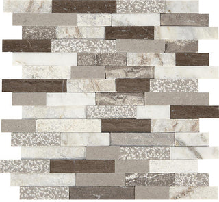 Beige Gray - 12x12 Predella Random Pattern Linear Mosaic Mixed-Material Honed Smooth Stone Tile