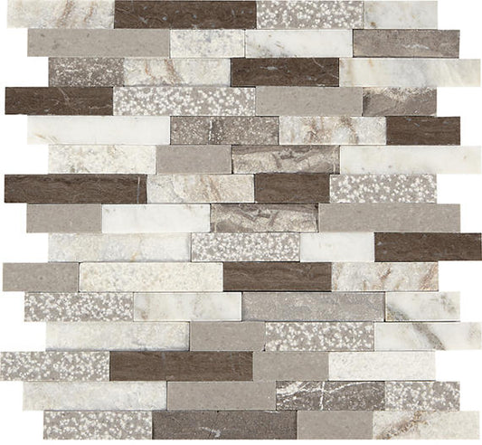 12x12 Predella Random Pattern Linear Mosaic Mixed-Material Honed Smooth Stone Tile