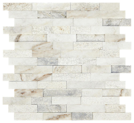 12x12 Predella Random Pattern Linear Mosaic Mixed-Color Honed Smooth Stone Tile Off White
