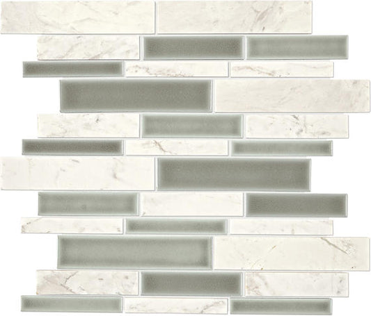 12x11 Raine Random Pattern Linear Mosaic Mixed-Color Polished Smooth Marble Tile Sage Gray