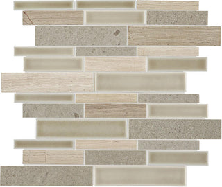 12x11 Raine Random Pattern Linear Mosaic Mixed-Material Polished Smooth Marble Tile