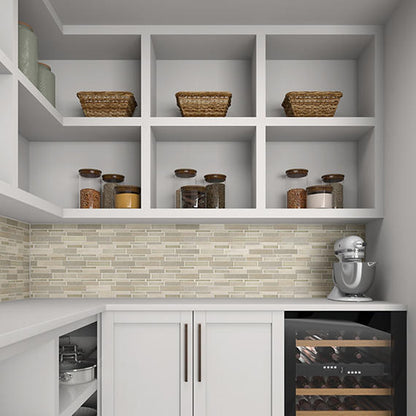 12x11 Raine Random Pattern Linear Mosaic Mixed-Color Polished Smooth Marble Tile Beige Taupe