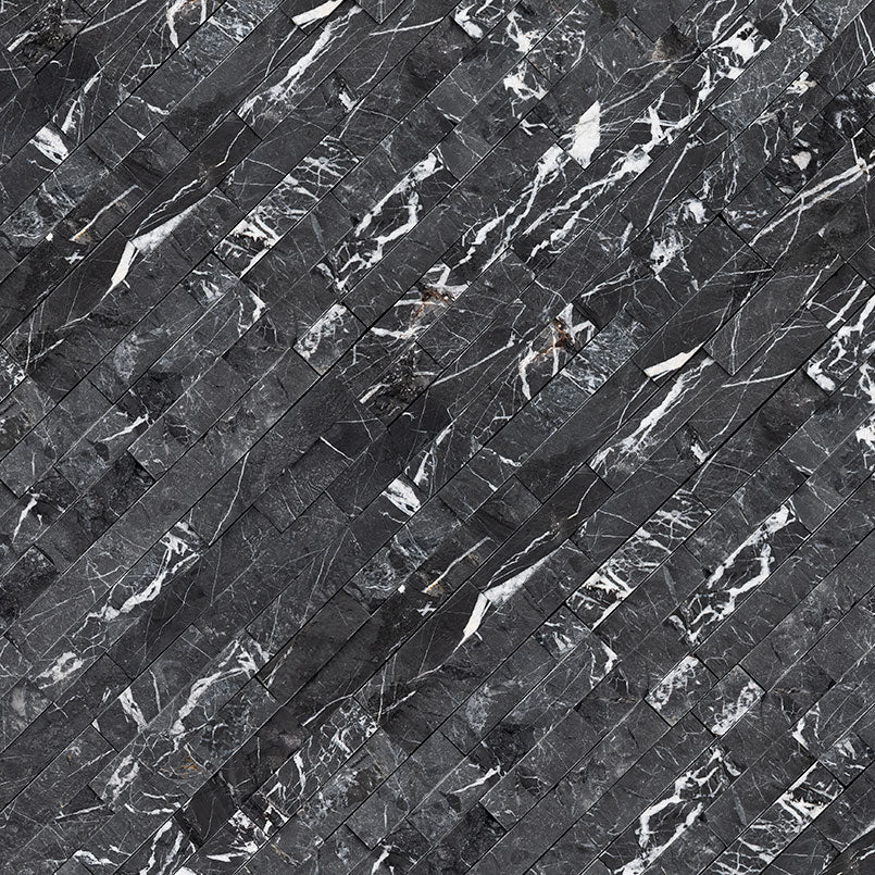 6x24 Marquina Natural-Look Matte Textured Marble Tile Black Marble