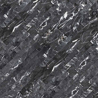 6x24 Marquina Natural-Look Matte Textured Marble Tile Black Marble