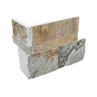 Warm Beige - 9x18 Golden Honey Thick Natural-Look Matte Split-Face Quartzite Corner Tile