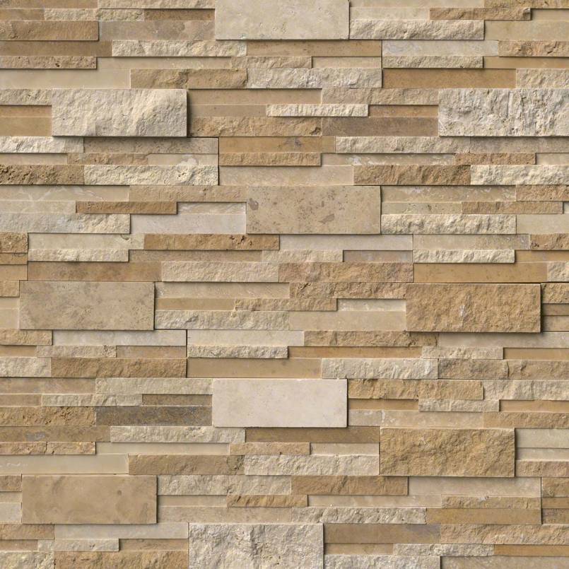 6x24 Rockmount Mosaic Natural-Look Matte Split-Face Travertine Tile Taupe Beige