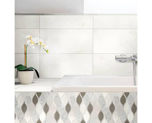 11x13 Decorative Accents Leaf Linear Mosaic Mixed-Material Look Polished Smooth Marble Tile